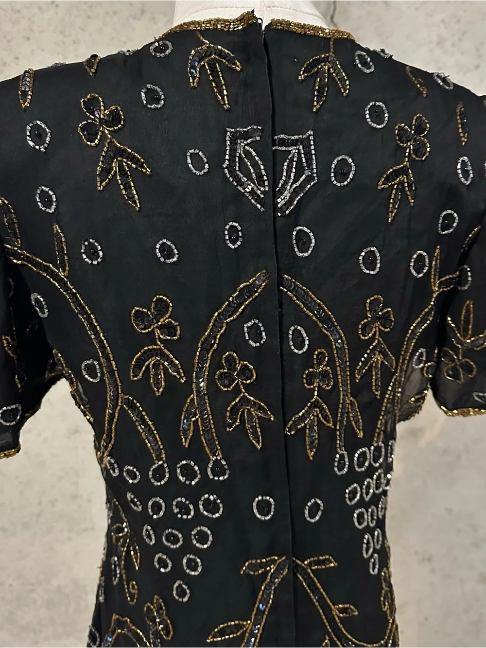 Vintage 80s Silk Beaded Cocktail Dress Art Deco Evening Wear Size MP - Picture 6 of 8